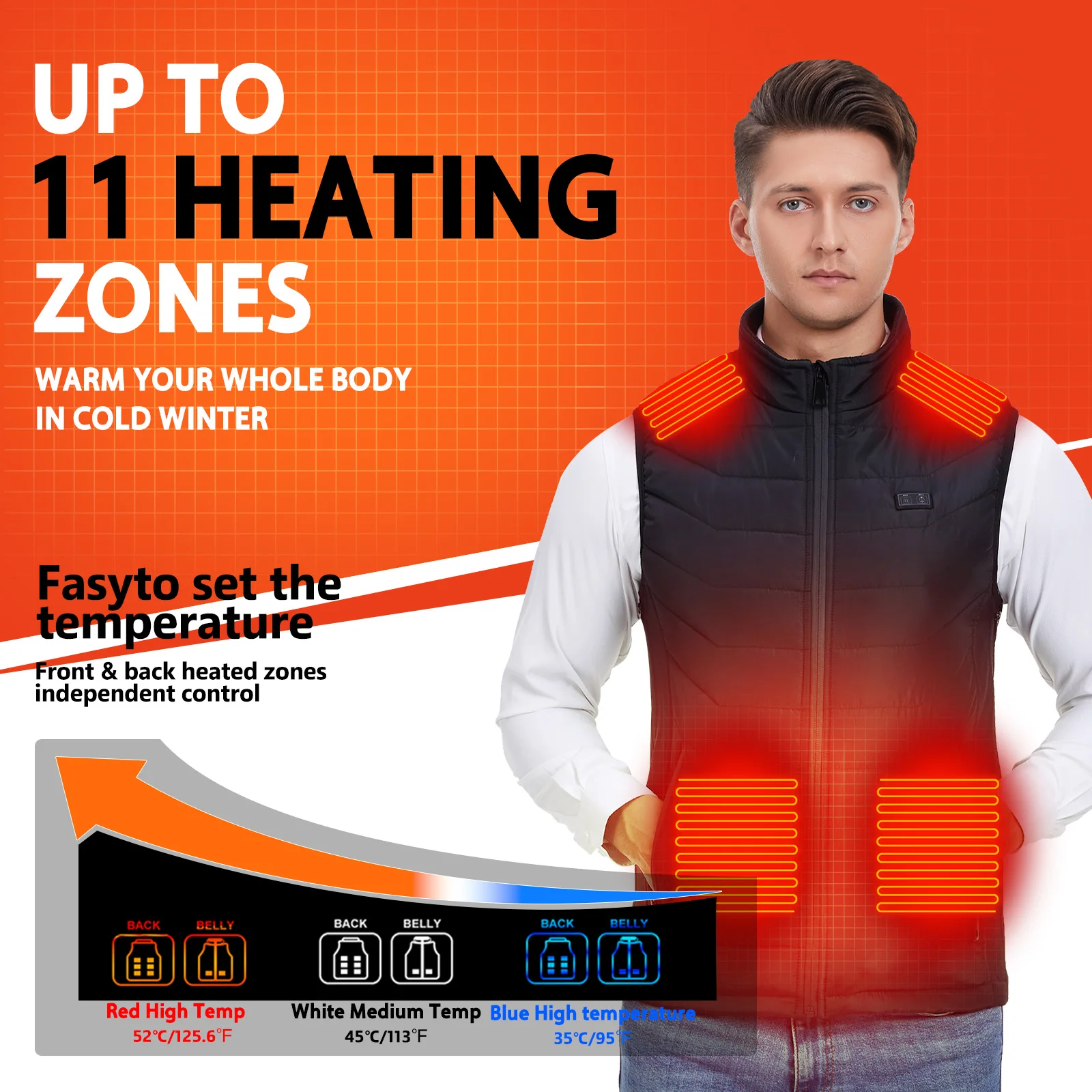 Жилет с подогревом для мужчин жилет 11 зонами USB электрическим безрукавка занятий