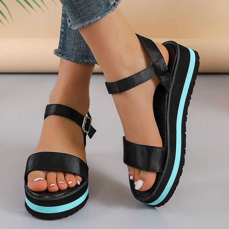 

Fashion Patchwork Chunky Sandals Women Summer Ankle Strap Thick Platform Sandles Woman Large Size Casual Buckle Wedges Sandalias