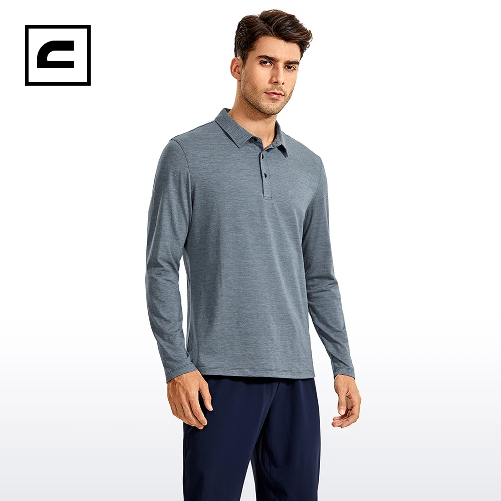 

CRZ YOGA Autumn Winter Men's Long Sleeve Golf Polo Shirts Quick Dry Athletic T-shirts Moisture Wicking Gym Workout Tees