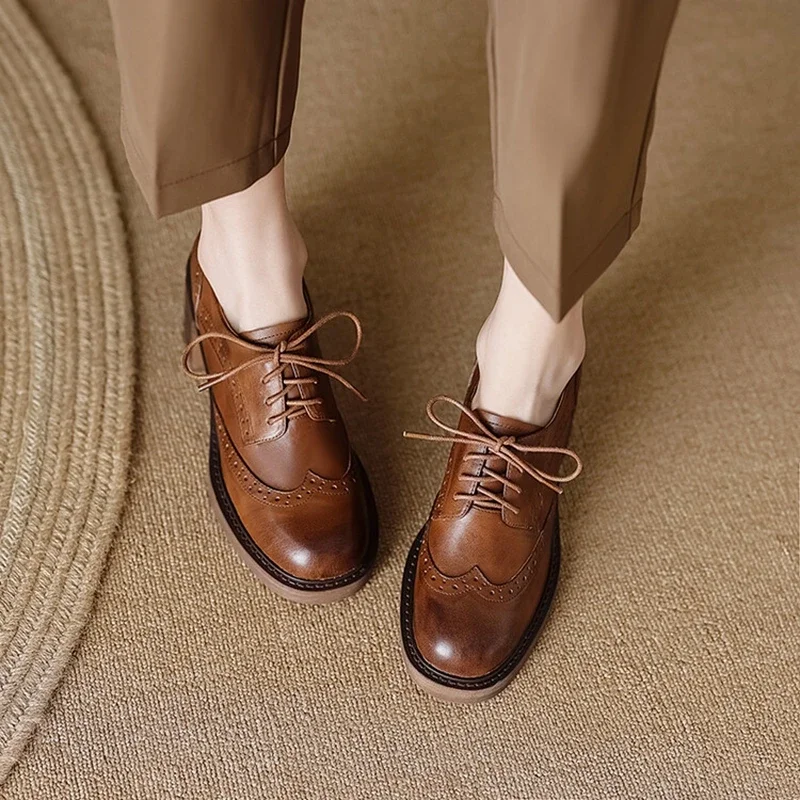 НОВЫЕ весенние женские лоферы из натуральной кожи женская обувь с круглым носком