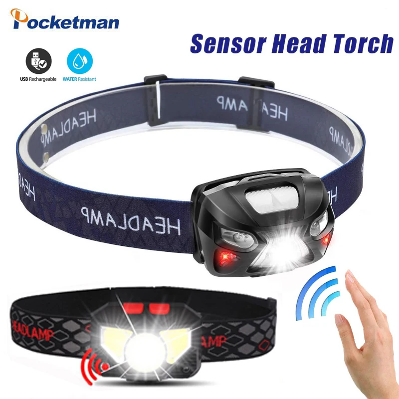 

Most Powerful IR Motion Sensor COB LED Headlamp USB Rechargeable Headlight 8 Modes Waterproof Head Lamp Camping Head Light