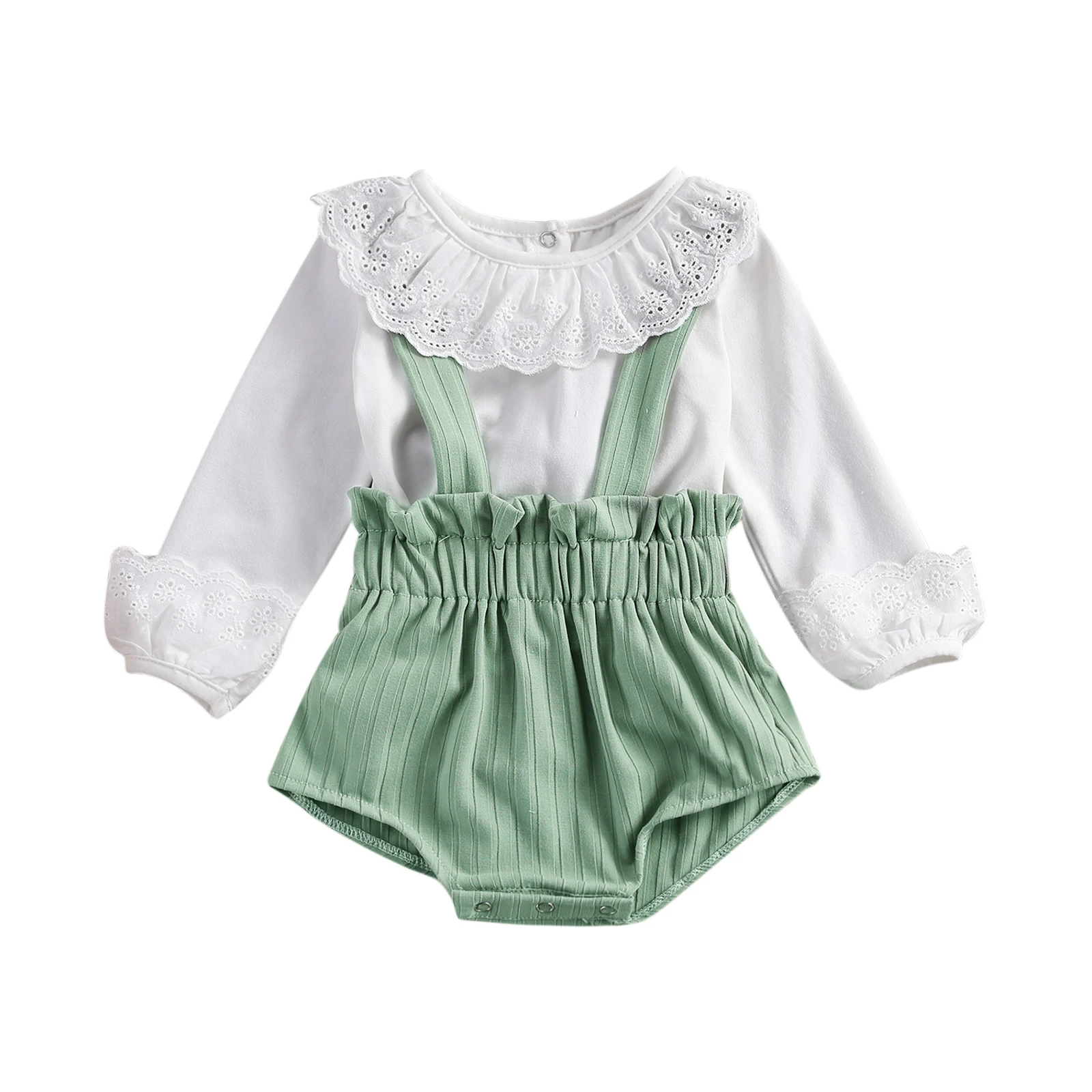 

Pudcoco 0-24M 2Pcs Newborn Infant Baby Girl Autumn Clothing Set Long Sleeve O-Neck Cotton Solid Top Green Shorts Overall Outfit