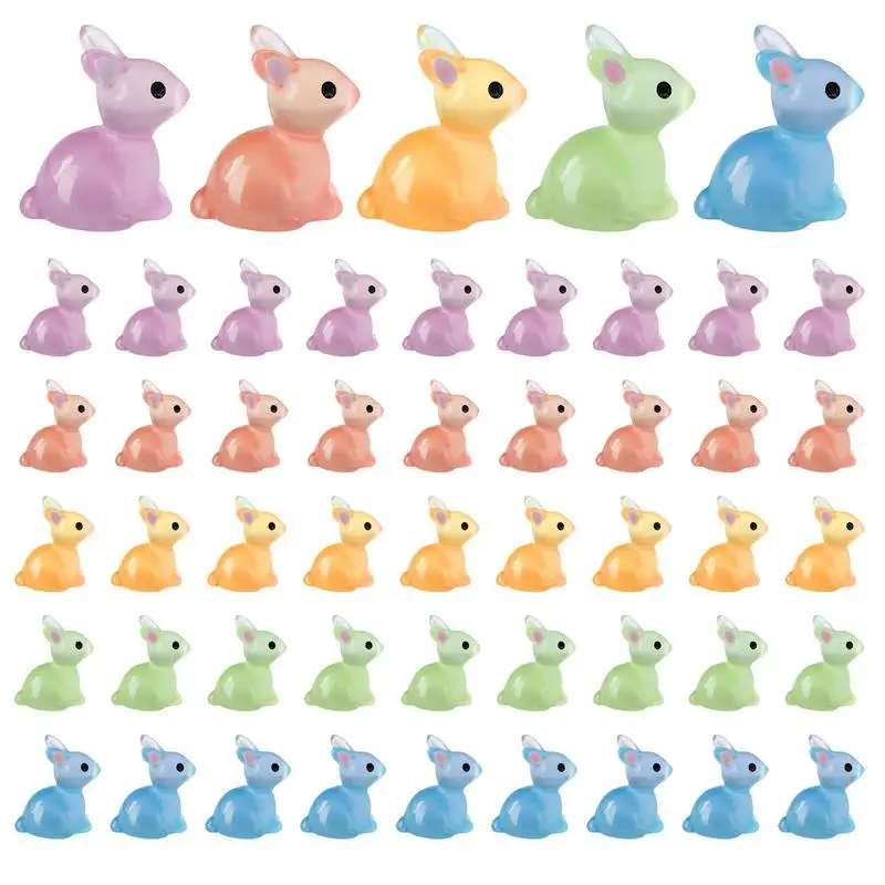 

Mini Rabbit Figurines 50 Pieces Resin Bunny Miniature Toys Glow In The Dark Rabbits Fairy Garden Decorations For Parties Yards