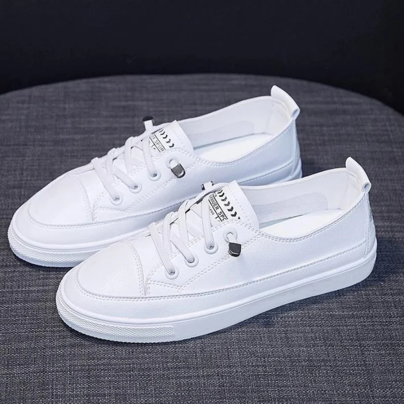 

Comfortable Women's Casual Flat White Lace-up Shoes Vulcanized Sneakers Ladies Light Soft Shallow Mouth Loafers Leisure Shoes