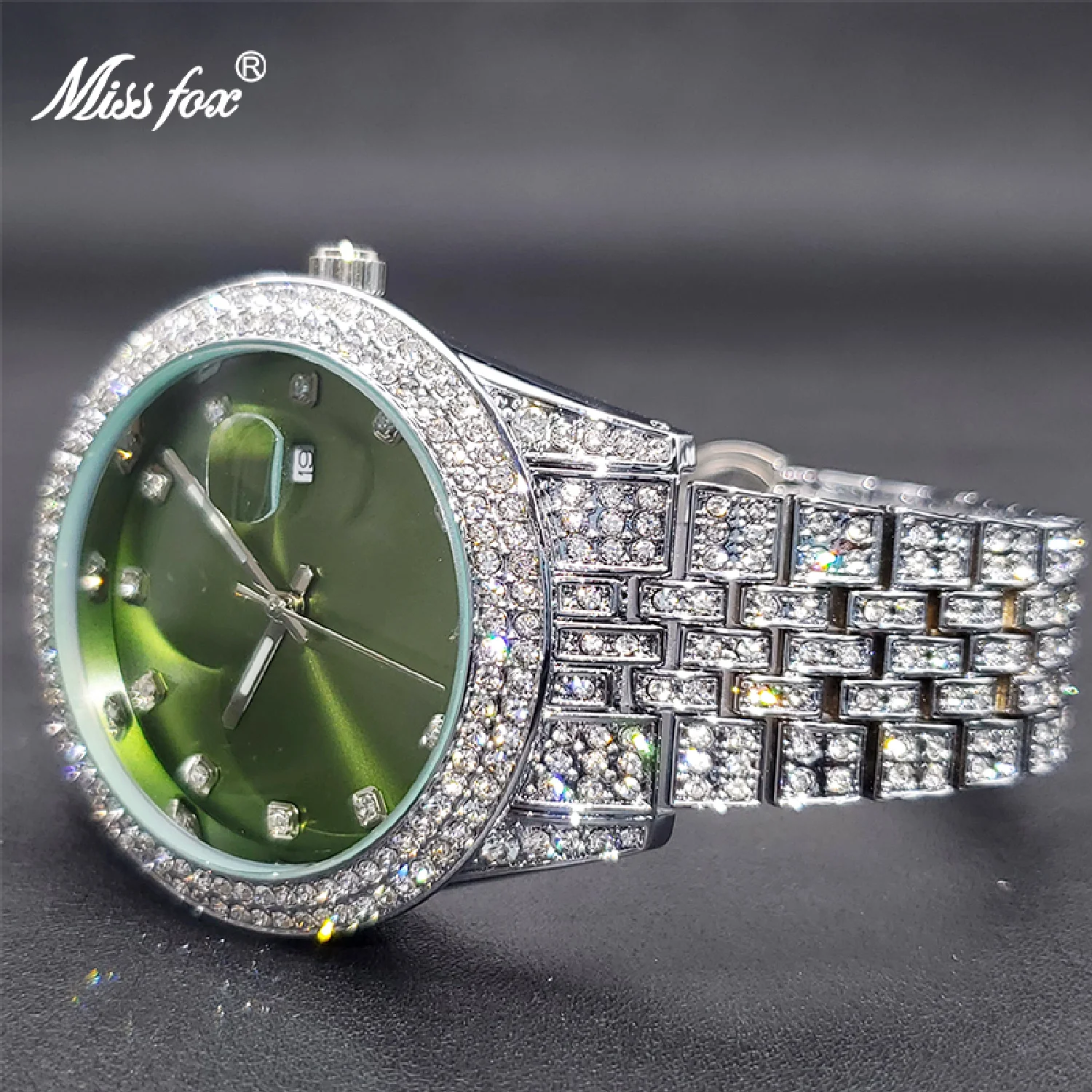 Montre Femme Luxe Hot Bling Moissanite Green Watches For Women Female Stainless Steel Elegant  Large Watch Dropshipping New In