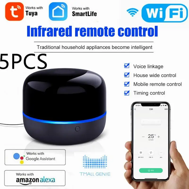 

5P Tuya WiFi Universal IR Remote Control,smart Home For Air Conditioner TV Remote Control Smart Life Voice For Tmall Genie Alexa