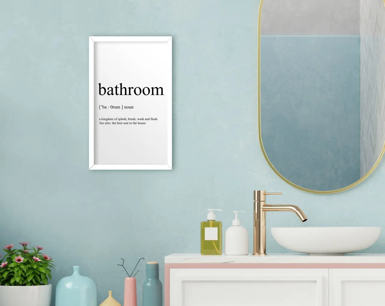 

BK Home Bathroom Decorative Wood White Framed Tablo-18