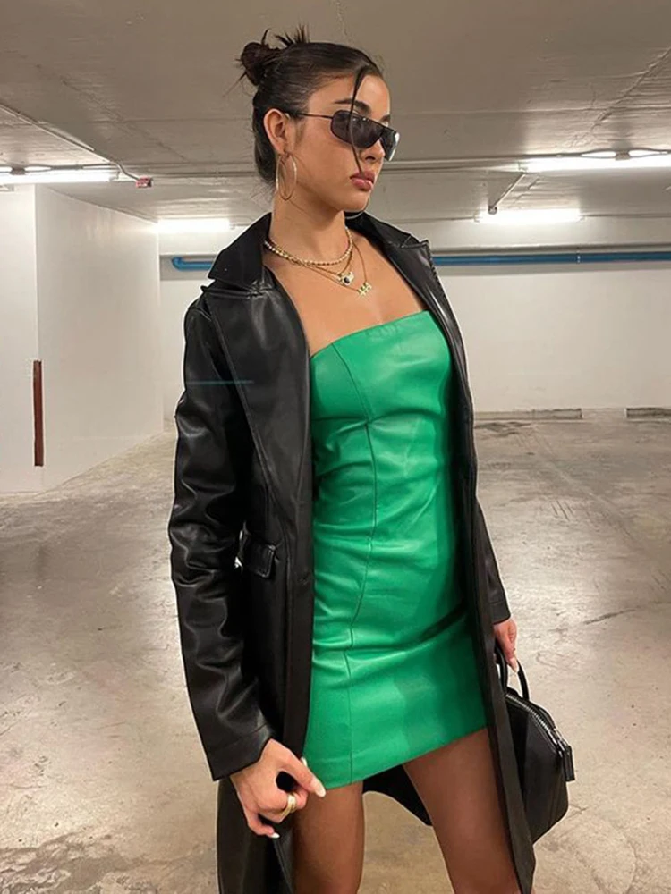 Мини-платье из искусственной кожи пикантное облегающее платье с открытой спиной