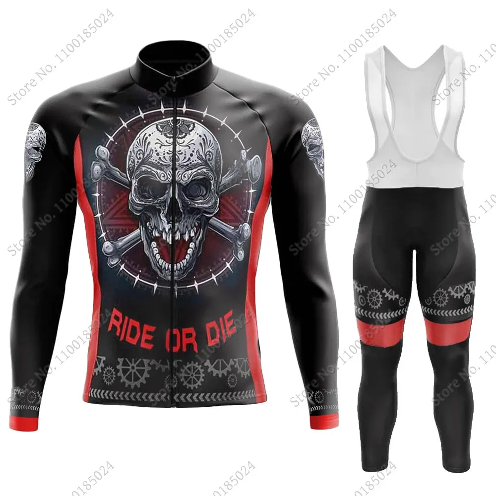 

2022 Cycling Jersey Skull Set Ride or Die Cycling Clothing Summer Long Sleeve Mens Bike Thermal Jacket Suit MTB Ropa Ciclismo