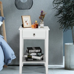 FCH Two-layer Nightstand  Bedside Cupboard Bedside Cabinet Coffee Table with Drawer White Bedroom Furniture