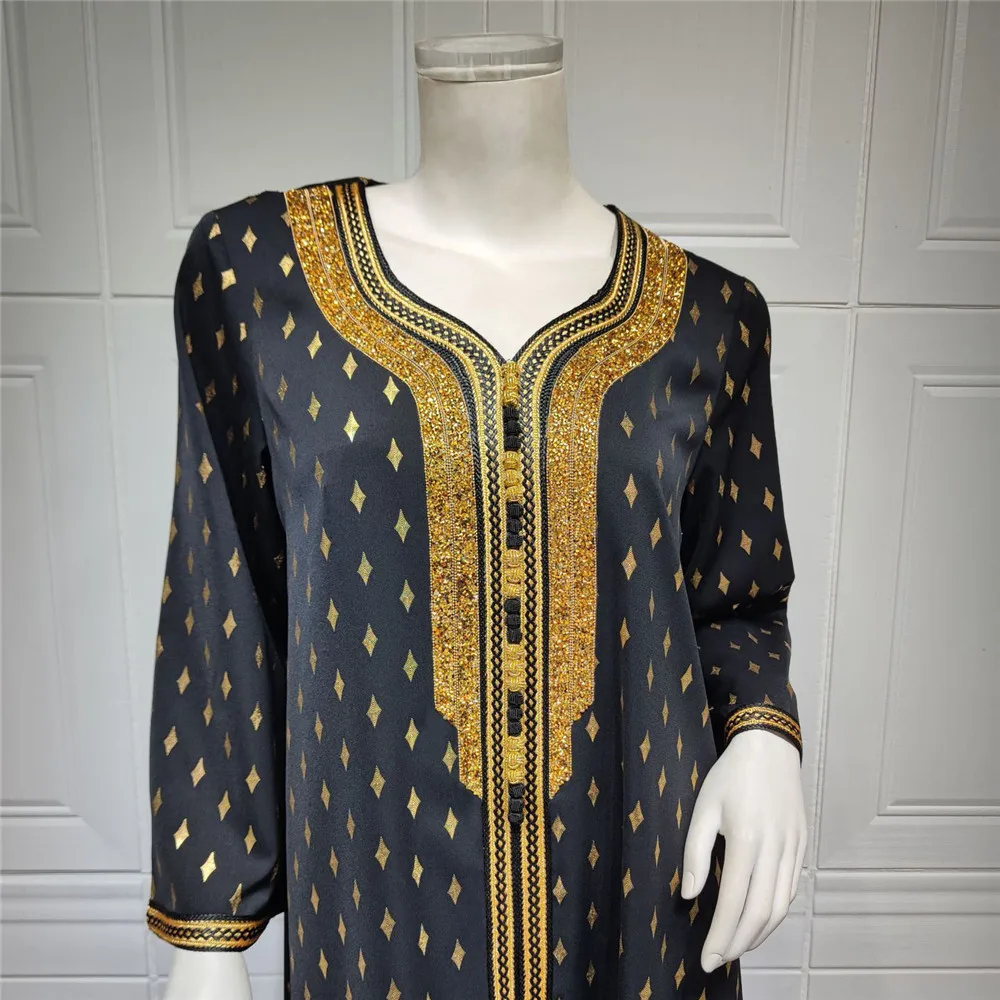 Женское длинное платье-макси Eid Mubarak мусульманское с золотым тиснением