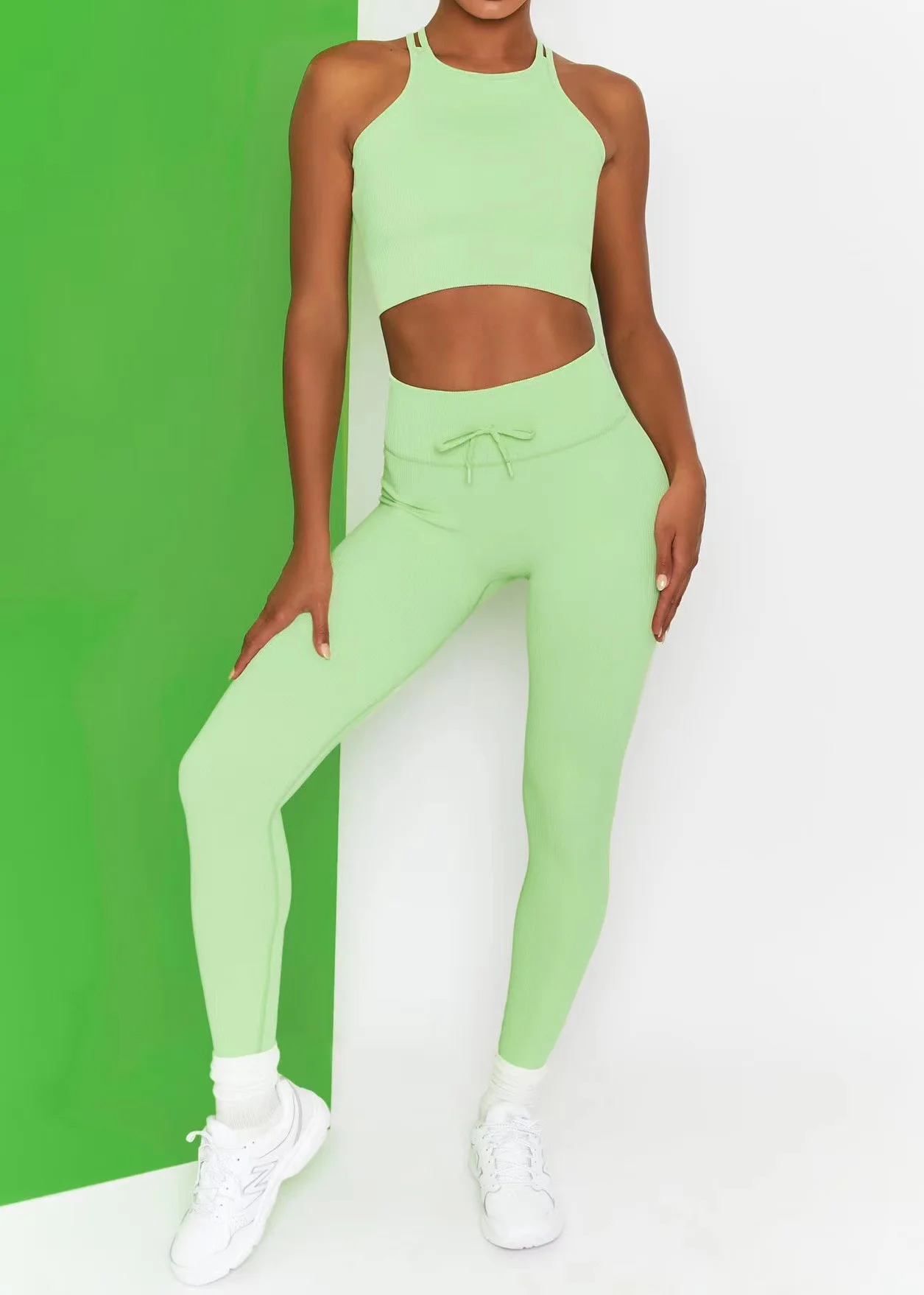 

Yoga Suit Seamless Fitness Sports Suit Two Piece Body Tight Yoga Wear Double Strap Vest Ladies Workout Wear Gym Push Up Sports W
