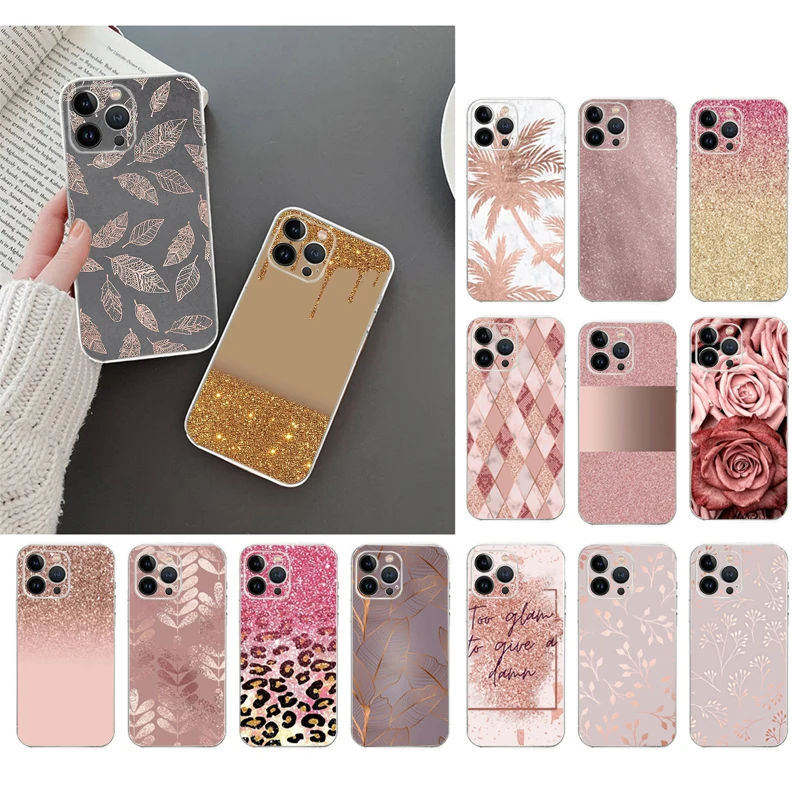 

Phone Case For iphone 14 Pro Max 13 12 11 Pro Max XS XR X 12mini 7 8 Plus SE Rose Gold Case Funda