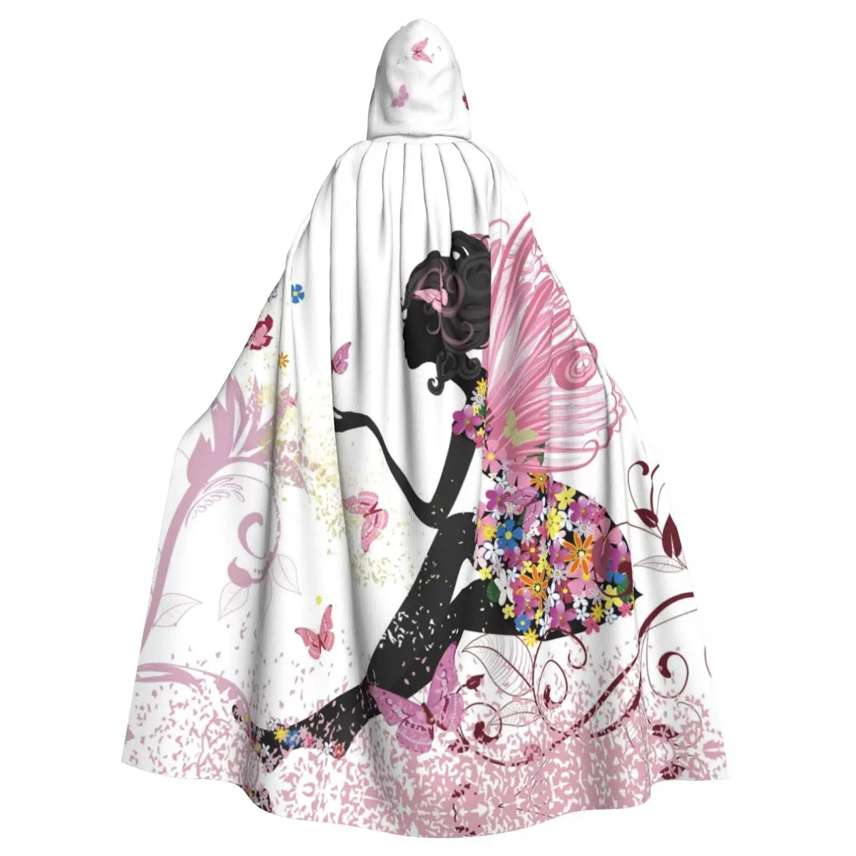 

Unisex Witch Party Reversible Hooded Adult Vampires Cape Cloak Flower Fairy With Butterflies