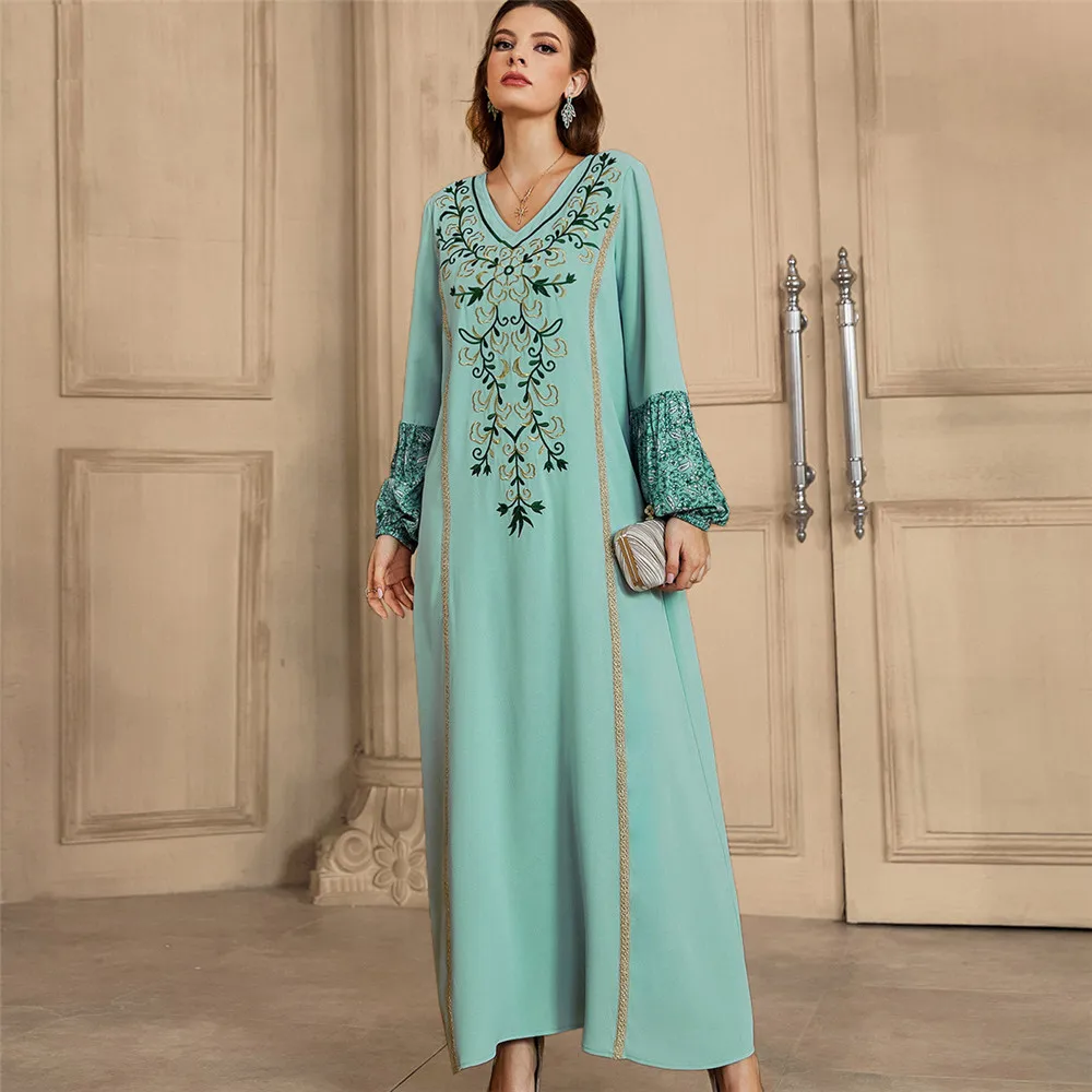 

Eid Ramadan Abaya Embroidery Maxi Dress Women Muslim Arabic Robe Dubai Turkey Kaftan Islamic Clothing Caftan Abayas Jalabiya New