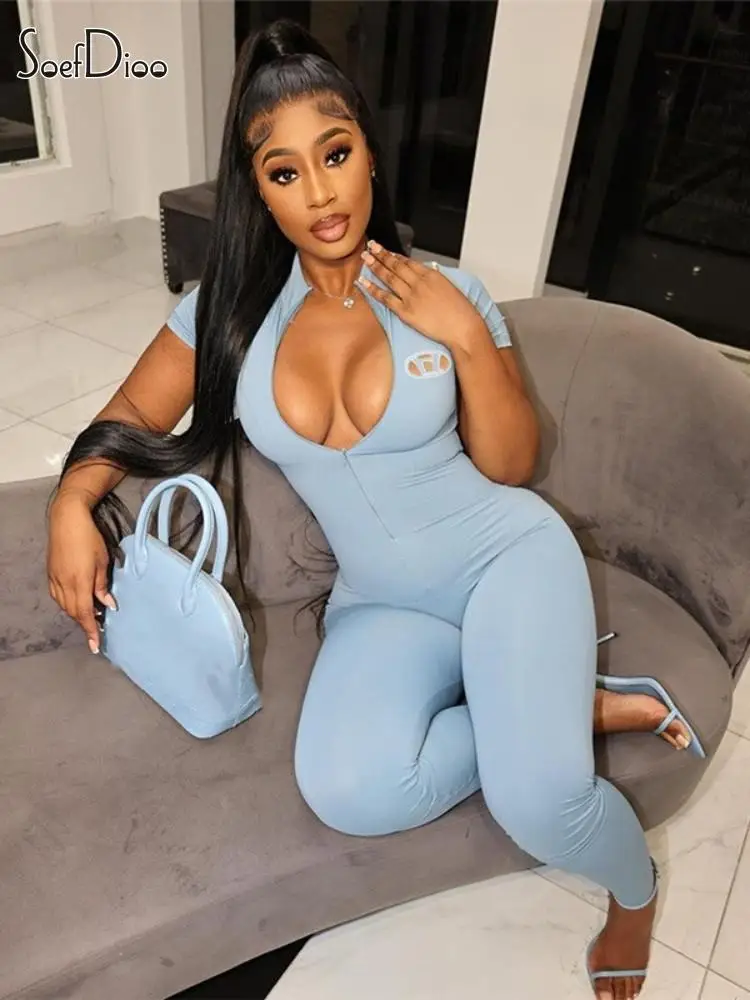 

Женский комбинезон для активного отдыха Soefdioo, цельный спортивный комбинезон с коротким рукавом и круглым вырезом, на молнии, 2023