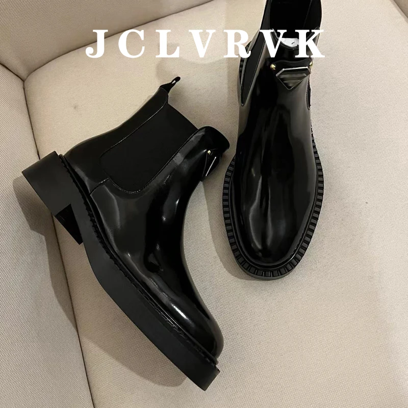 

Женские черные ботинки челси JCLVRVK из натуральной кожи, новая коллекция осень-зима, Дизайнерские ботильоны без шнуровки, британские байкерские ботинки Marton