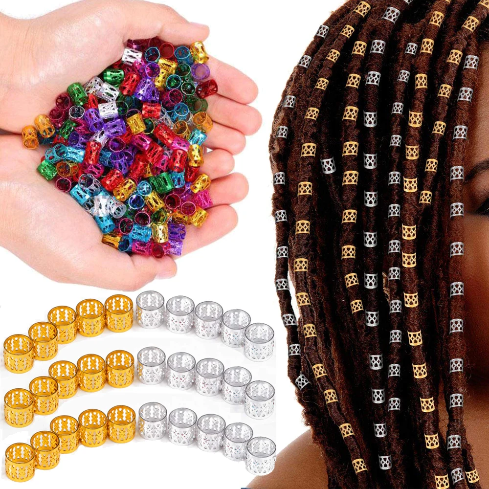 

100Pcs Gold Silver Dreadlocks Beads Colorful Hair Bead Dreadlock Bride Hair Rings Decor Braiding Hairpins Braiders Wholesale