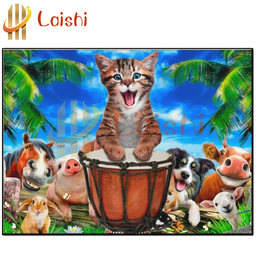 3D Алмазная вышивка кошка у которой есть музыка 5D полностью квадратное круглое