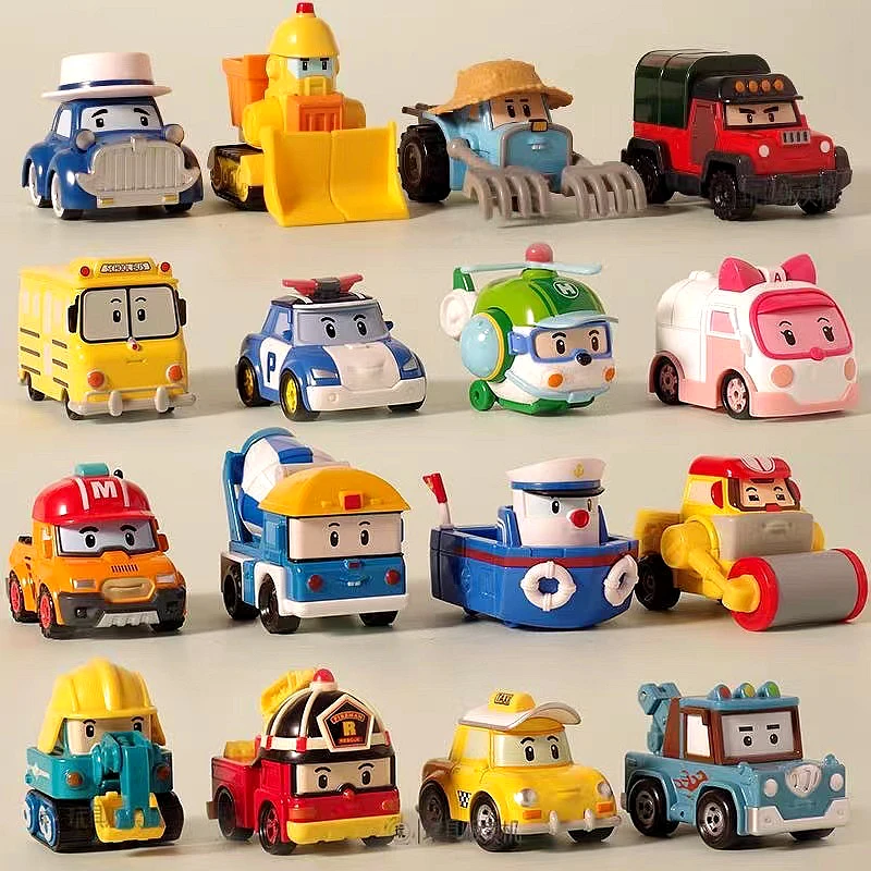 

25 Styles Robocar kids Anime Toys Korea Robot Poli Anba Roy Haley Anime Metal Action Figure Cartoon Toy Car For Children Gift
