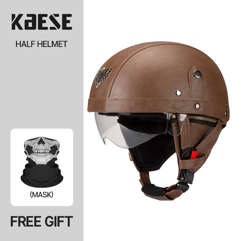 

Мотоциклетный шлем унисекс, винтажный полулицевой, в горошек, для скутеров, цвет черный/коричневый