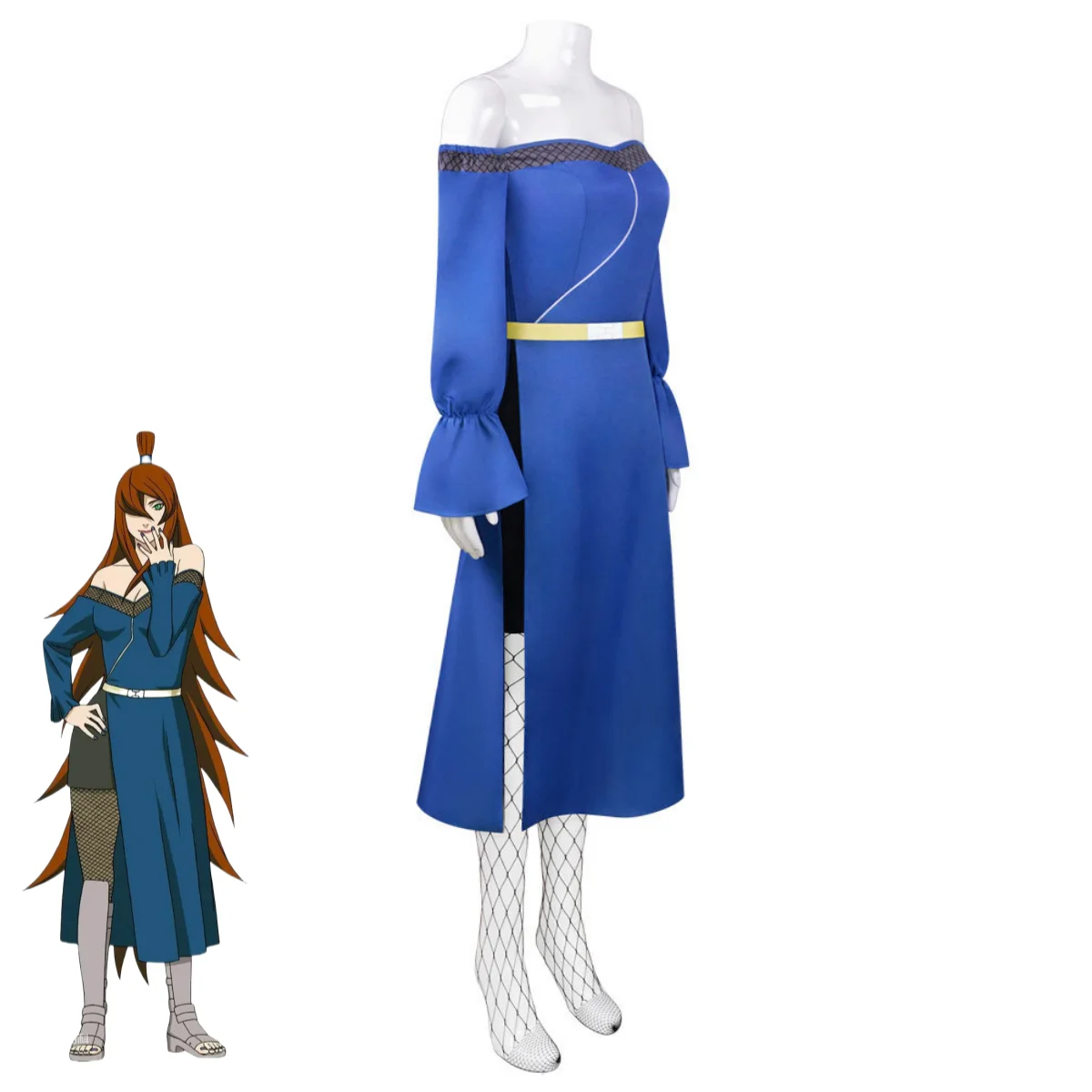 Аниме Terumi Mei Косплей Костюм Ниндзя синее платье без бретелек с открытыми плечами