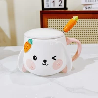 cute white rabbit ceramic coffee mug with lid and carrot spoon 400ml milk water cup home office drinkware gift