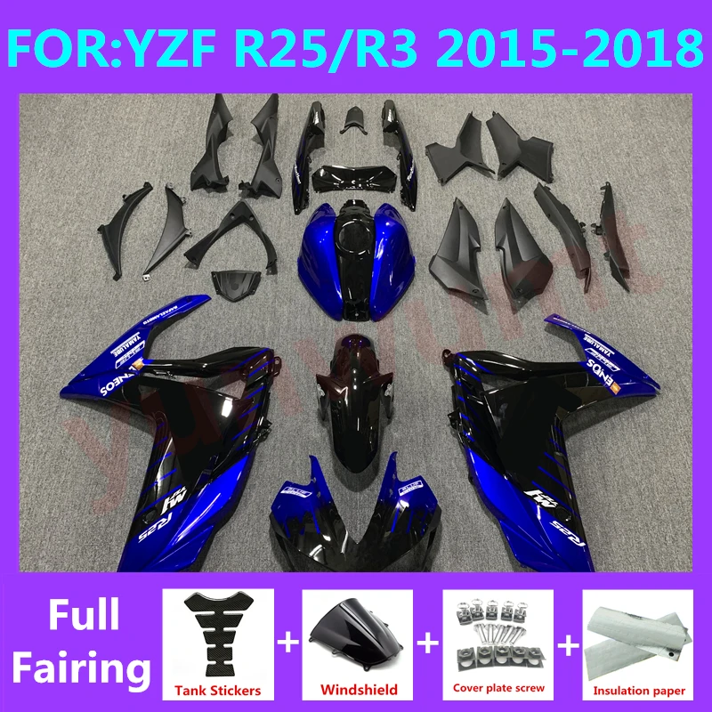

Новый комплект обтекателей ABS для мотоцикла, подходит для YZF R25 R3 R 25 3 2015 2016 2017 2018 комплекты обтекателей кузова, черный, синий