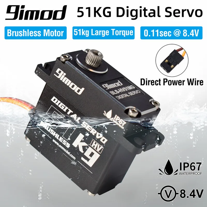 Фото 9imod BLS-HV51MG 51KG, металлическая шестерня, бесщеточный цифровой высоковольтный водонепроницаемый сервопривод для автомобиля с дистанционным управлением 1/8 1/10 №3