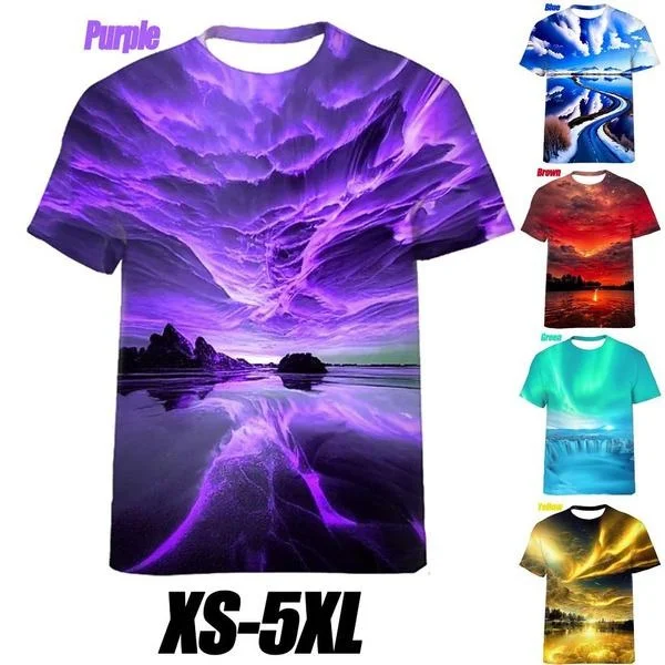 

Новинка 2024, модная индивидуальная Футболка с принтом пейзажа Авроры и короткими рукавами, топ с круглым вырезом и 3D-принтом