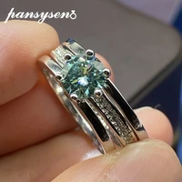 pansysen 100 925 sterling silver blue green 1ct real moissanite bridal wedding engagement ring set for women gift drop shipping