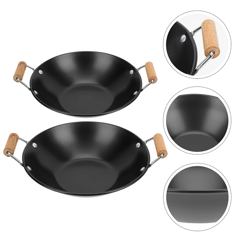 

2 Pcs Divided Cooking Pan Two-flavor Hot Pot Chinese Wok Pot Handle Heavy Duty Wok Double Flavor Hot Pot