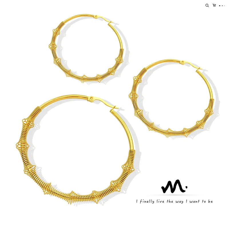 

1 Pair Fashion Titanium Steel Plated 18K Gold Hoop Earrings for Women Exaggerated Hip Hop Unisex Earring Jewelry Aretes De Mujer