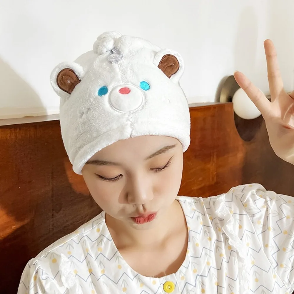 Шапочка для сухого волос с милым медвежонком впитывающая быстрая коралловая