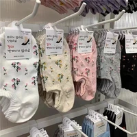 5 pieces summer thin section small broken flower pastoral style shallow mouth non slip invisible short tube boat socks womens