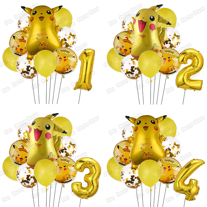 

7Pcs Pokemon Pikachu Foil Balloon Number Latex Balloons baby 1 2 3st Birthday Party Decor Baby Shower Kids Supplies Toy Globos