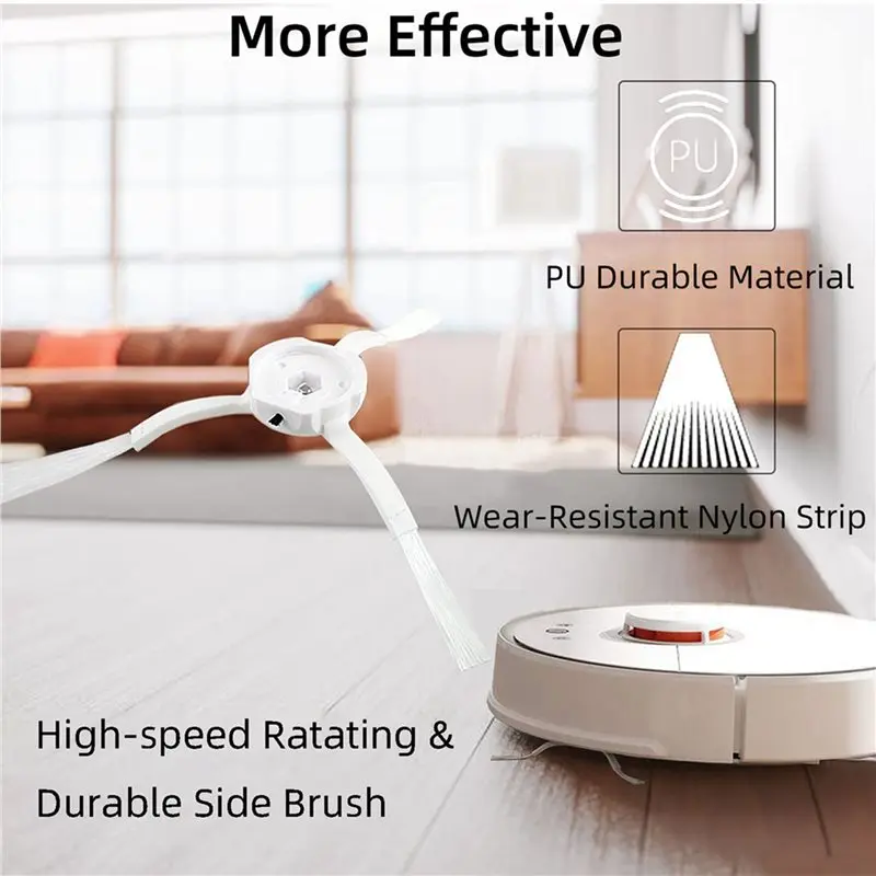 Фото 【PASSIONE】3 комплекта запасных частей для Xiaomi 1S, Rockrobo Vacuum V1, S4 S5 S6, SDJQR01RR, SDJQR02RR: основная и боковые щетки, HEPA-фильтр. №2