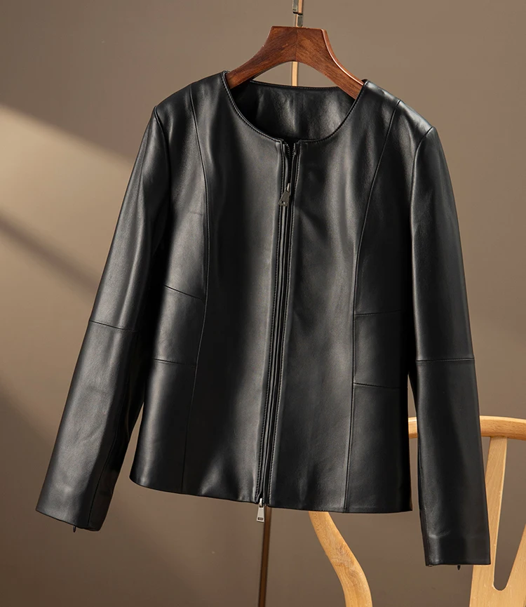 Fall New 2023 Genuine Leather Jacket  High Street  Zipper  Zippers  Autumn/Winter  Sheepskin  Casaco Couro Legítimo Feminino