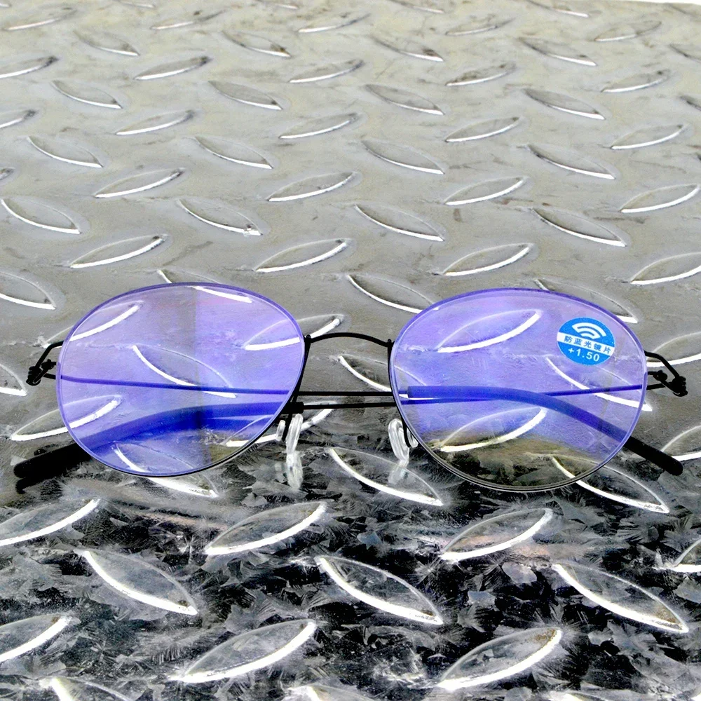 Screwless Titanium Alloy Retro Simplicity Handcrafted 12-layer Coated Lens Round Reading Glasses +0.75 to +4 Includes PU Case