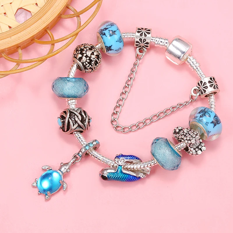 Синяя Черепаха и ящерица бусина с подвеской Альпака DIY Рождественский Шарм