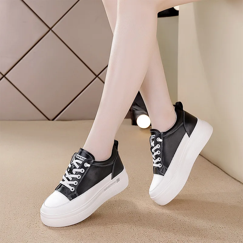 2023 Summer New Breathable Slope Heel with Elevated Low Top Leather Elastic Mesh Shoes Versatile and Trendy Women's Shoes