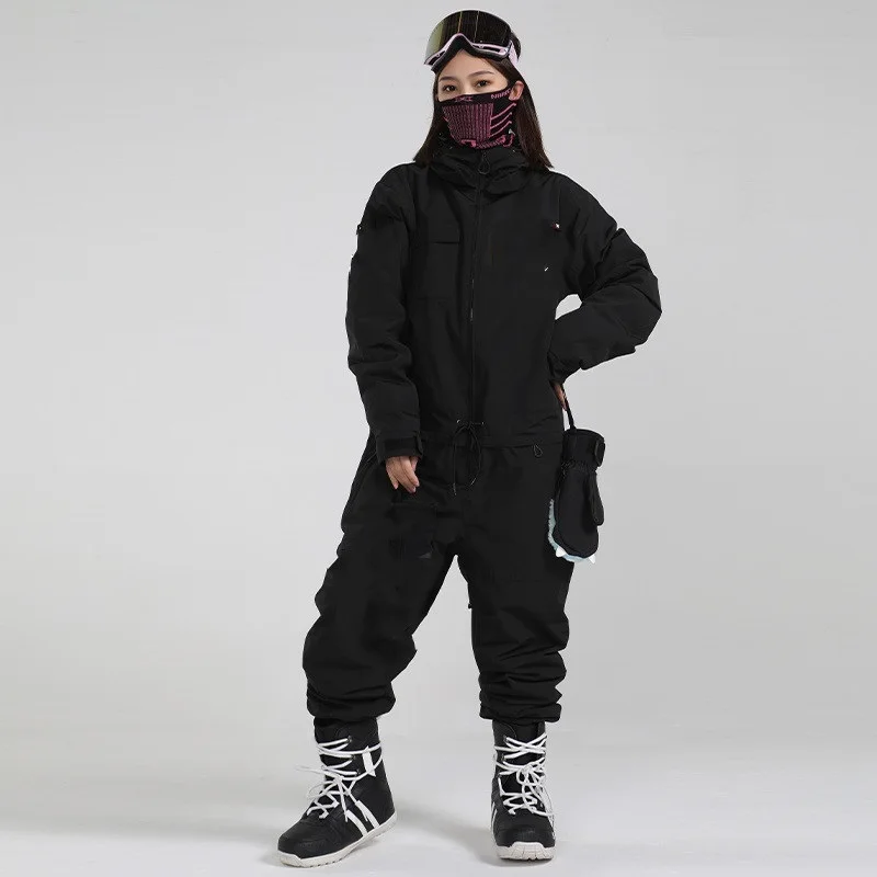 

One-Piece Ski Suit Reflective Beam Foot Cotton Waterproof Snow Suit Double Board Snowboard Clothes and Pants Suit