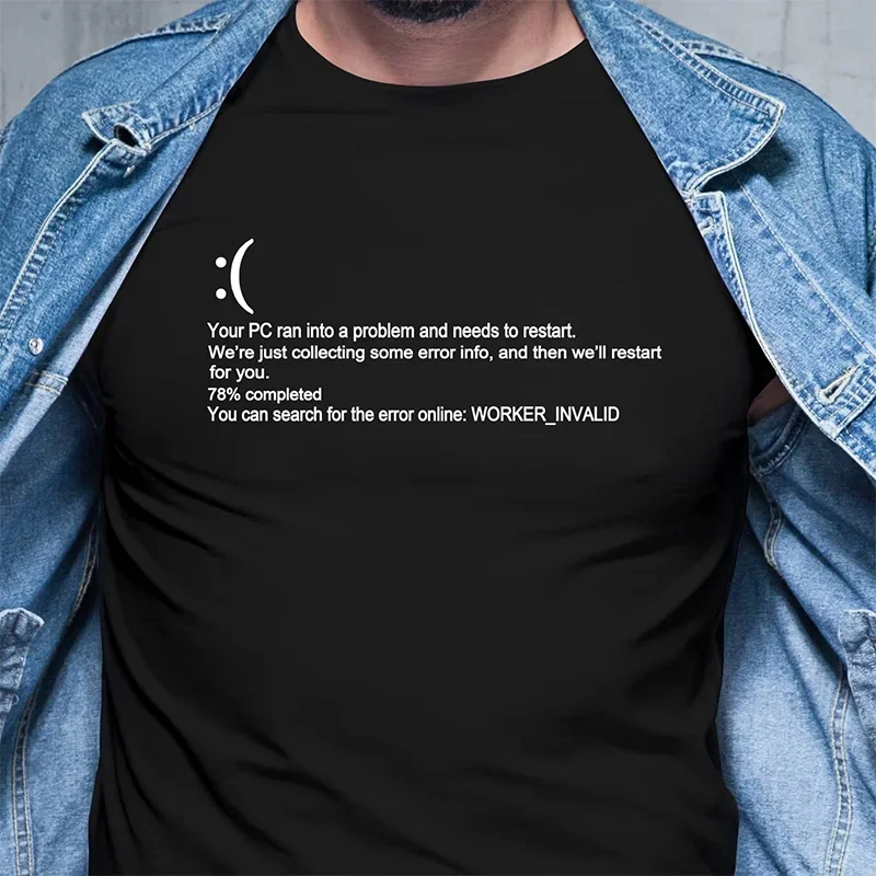 Funny Blue Screen Of Death BSOD Crash Nerd Computer Costume Tops T-Shirts Camisa New Coming Men T Shirt Man Cotton tshirt