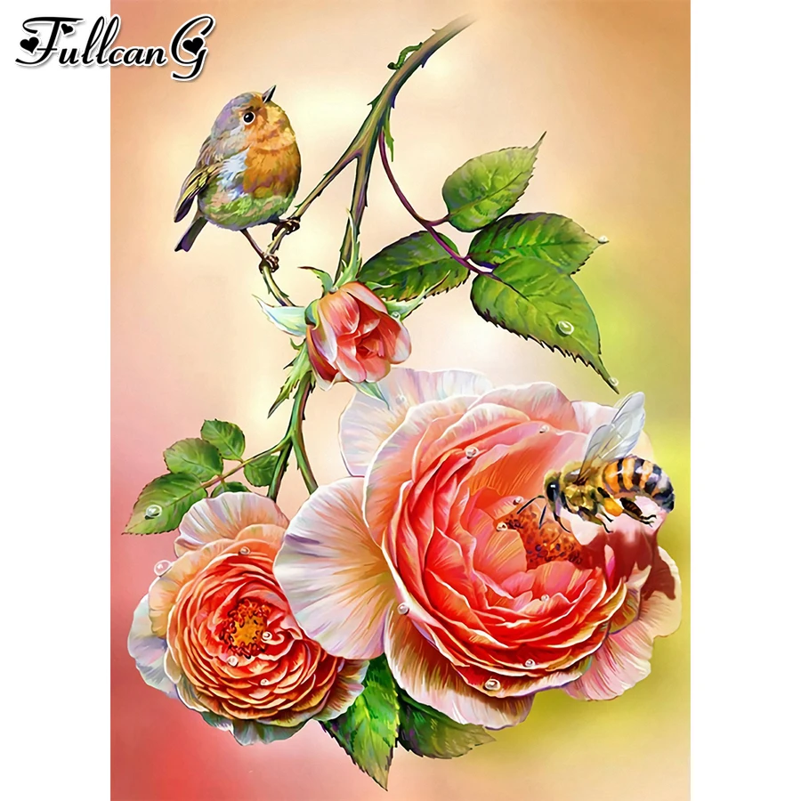

Алмазная живопись, картина 5d с вышивкой крестиком, с цветами и птицами, стразы, мозаика с животными, домашний декор AA3412