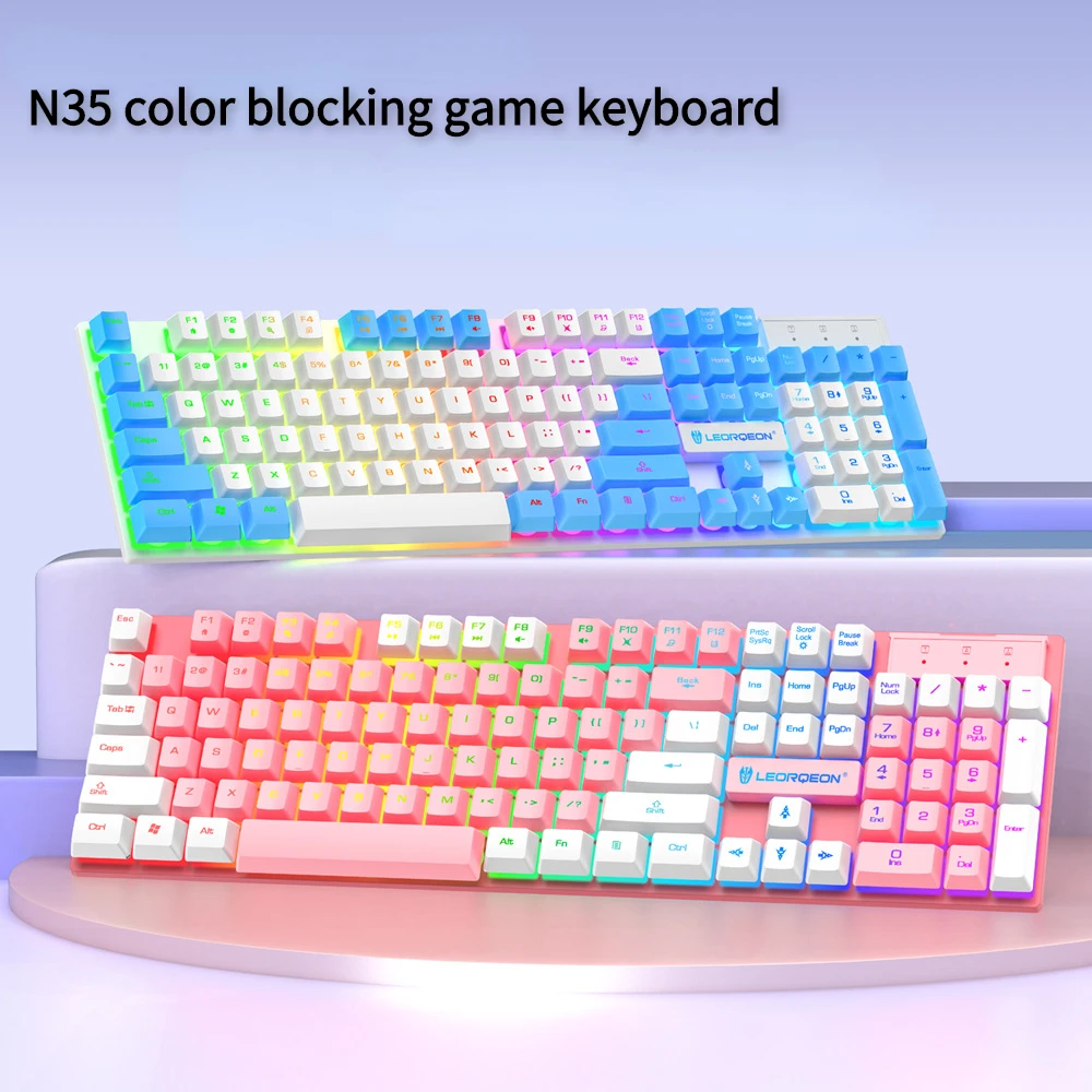

104 Keys Wired Gaming Keyboard Two Color Matching Backlit Mechanical Feel Computer E-sports Peripherals For Desktop Laptop PC