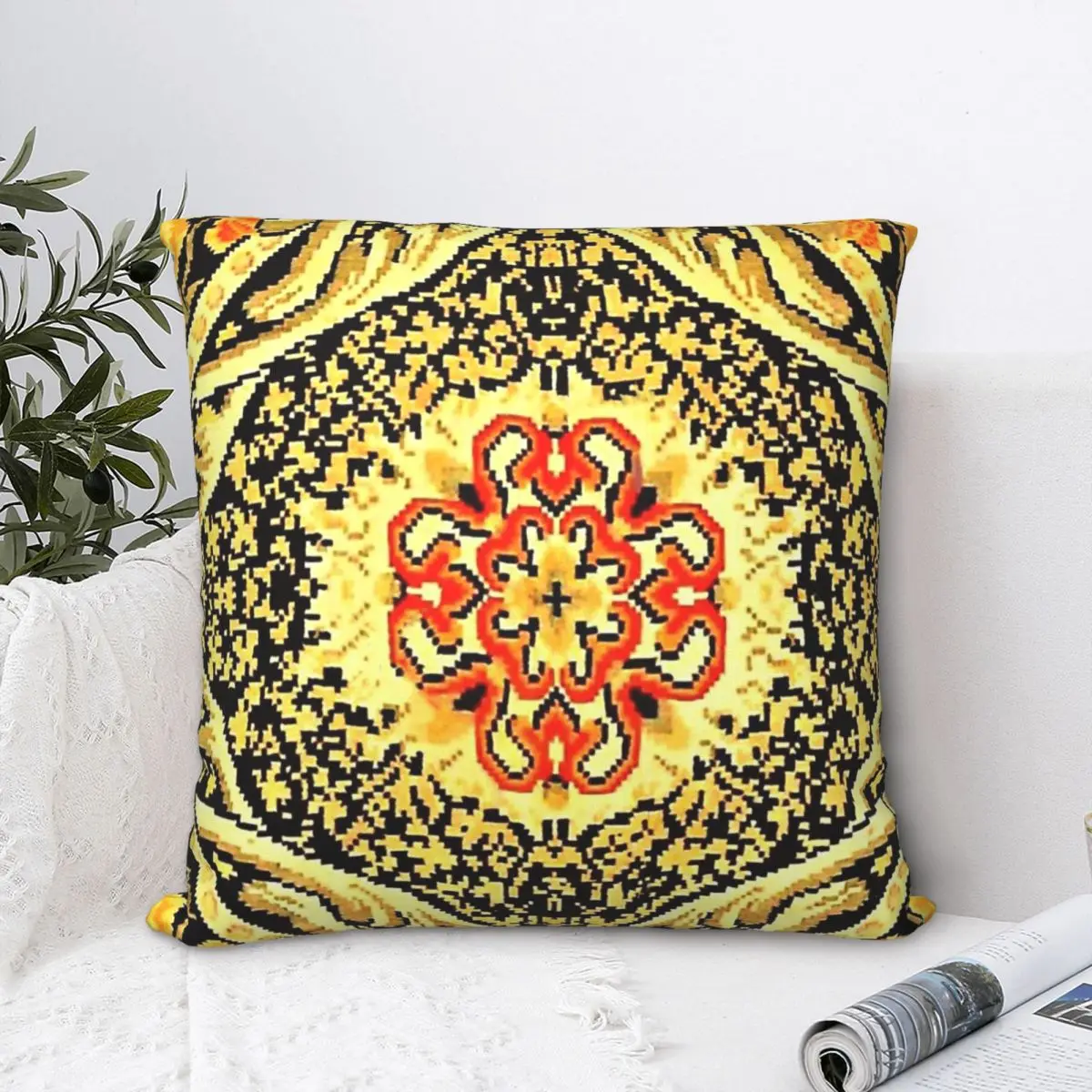 

Yellow Design Throw Pillow Case Oriental Rug Backpack Cushions Covers DIY Printed Breathable Chair Decor