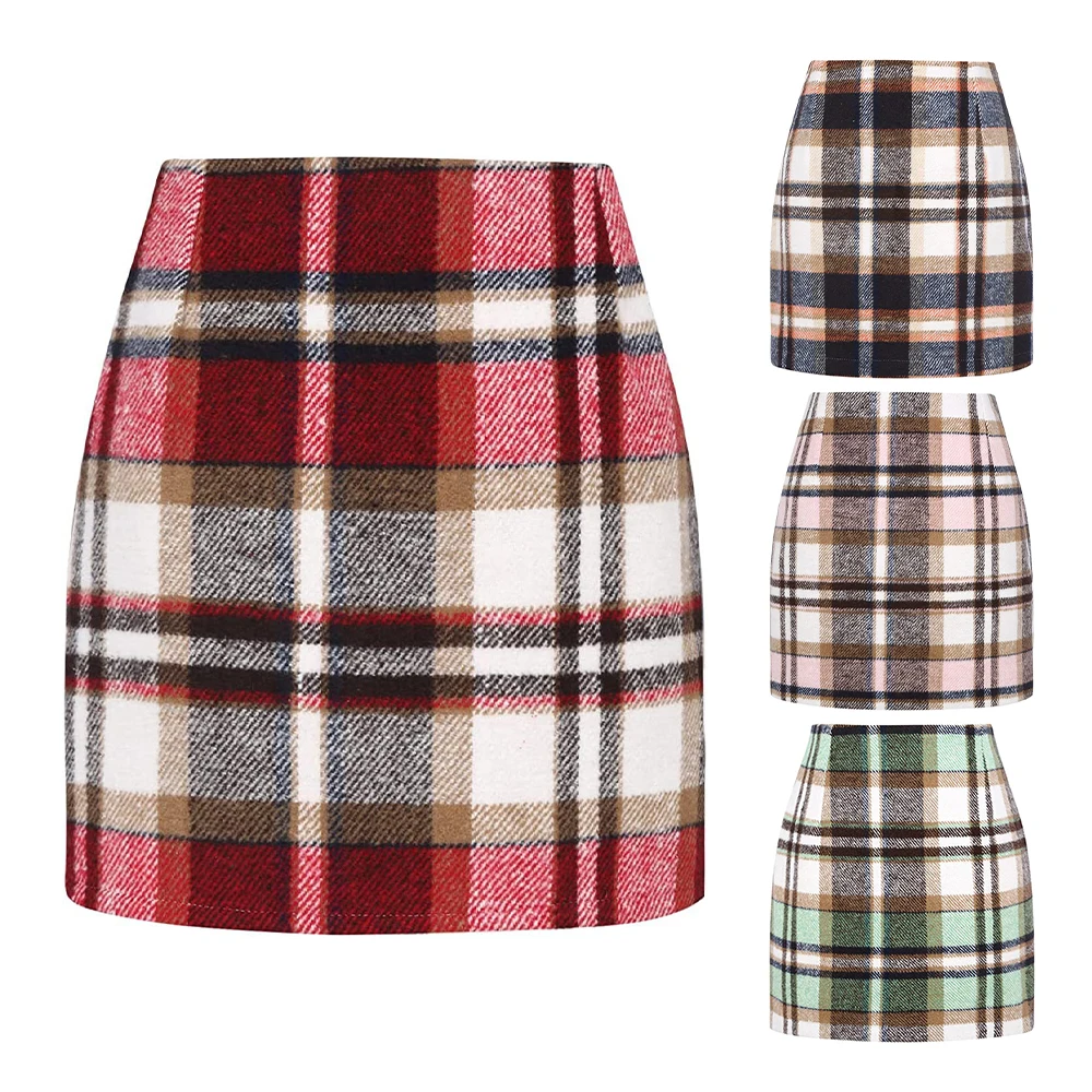 Short Skirt Fashion Green Black Plaid Skirts Streatwear Womens Casual Mini Skirt Vd3593