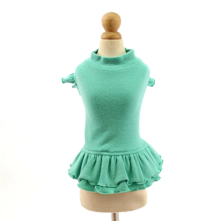 

Pet Concise Solid Colour Fly Sleeve Dog Base Dress Kitten Puppy Clothes Dog Dress for Small Dog Autumn Winter