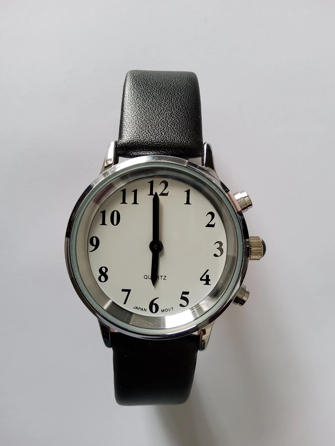 Наручные часы говорящие во французском стиле-белый циферблат/черный кожаный