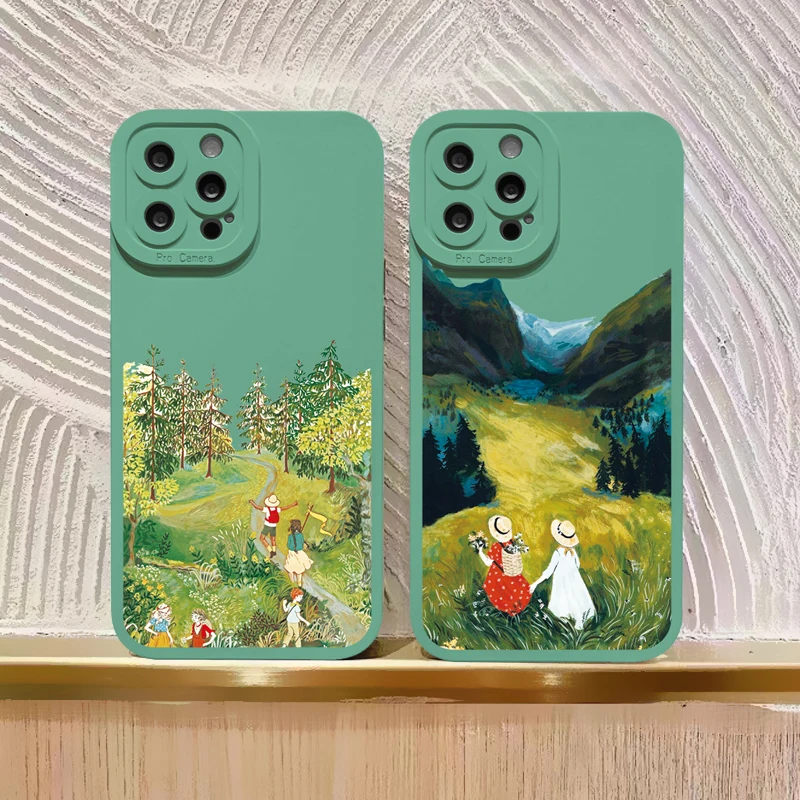 

Cartoon Scenery Girl Phone Case For iphone 7 8 14 Plus SE 2020 14 11 12 13 Pro Max for iPhone X XR XS Soft Silicone Cover Fundas